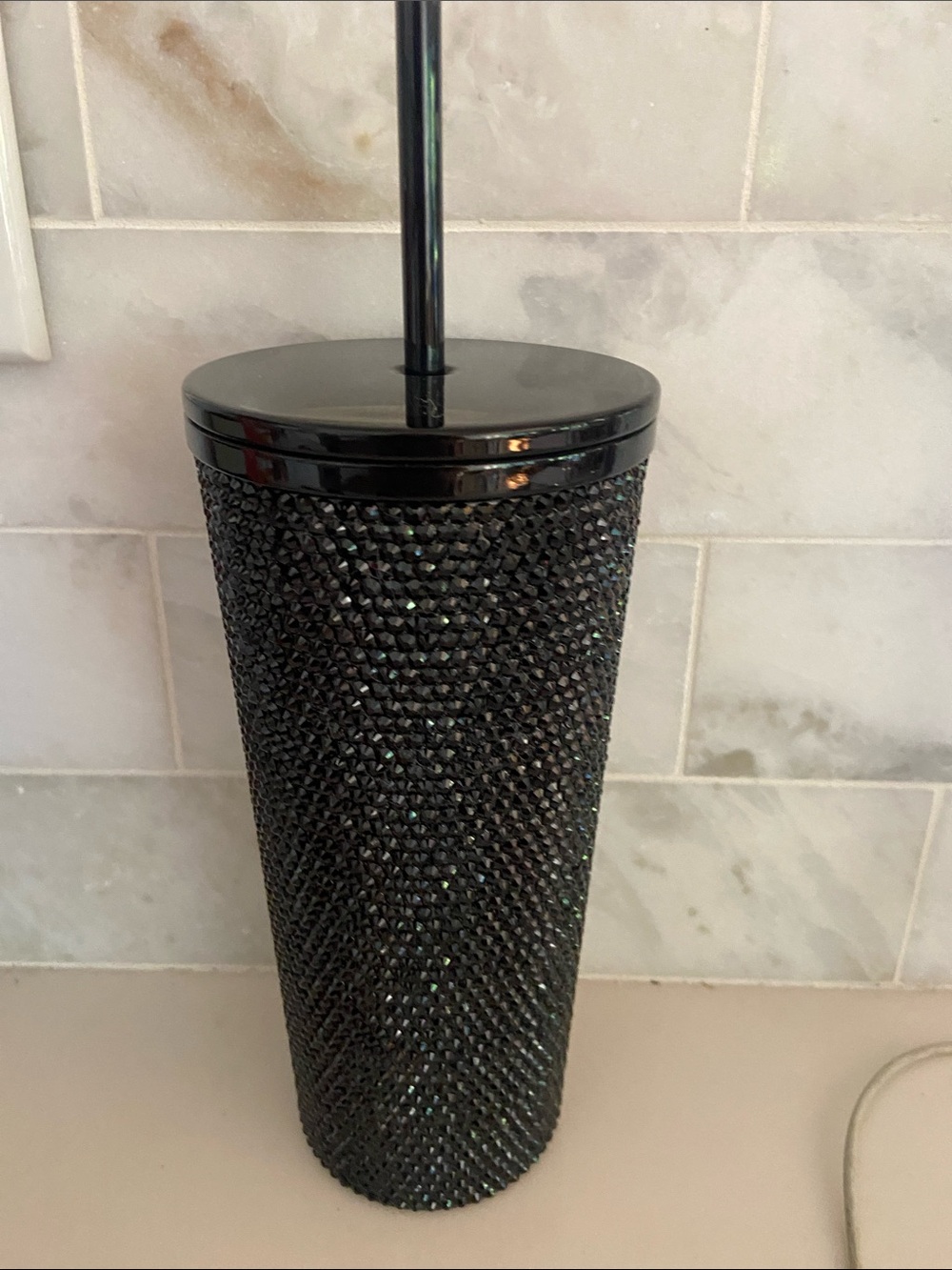 Black Crystal-Embellished Toilet Brush with Gloss Handle